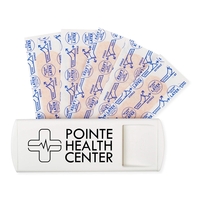 Full color USA made imprinted bandage dispenser with five bandages inside.......