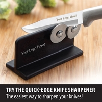 Quick edge knife sharpener with specially hardened and edged steel wheels.......