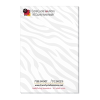 Standard 4" x 6" sticky note pad with twice the adhesive.... from ASI 56950...