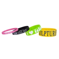 Debossed color-filled silicone wristbands in thicknesses from 1/4" to 1".......