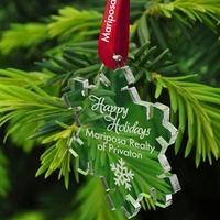 Custom acrylic holiday ornaments in assorted sizes with 3/8" hanging...