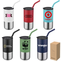 16 Oz Vacuum Sealed Tumbler with Stainless Steel Straw