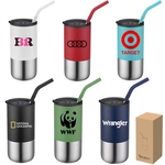 16 Oz Vacuum Sealed Tumbler with Stainless Steel Straw