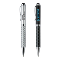 Carbon fiber barrel ballpoint pen, has chrome accents and a twist... from ASI...
