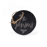 4" round slate ornament with twine loop and engraving.... from ASI 92531...