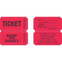 Raffle Tickets CUSTOM PRINTED ON BACK stock image on front