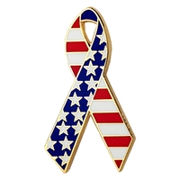1" die struck metal awareness ribbon pin with Stars and Stripes... from ASI...