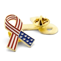 American flag ribbon lapel pin with a die struck emblem, gold... from ASI...