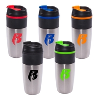 Stainless 16 oz. tumbler with colored liner and snap-close lid.... from ASI...
