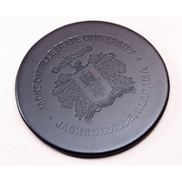 Black coaster made of leatherette with a protective felt bottom.... from ASI...