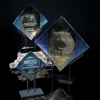 Art art glass 6" x 6" award with latticino and blue... from ASI 84592 St...