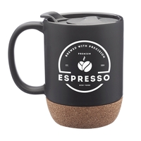 13 oz. ceramic mug with cork wrapped bottom, and a plastic... from ASI 62088...