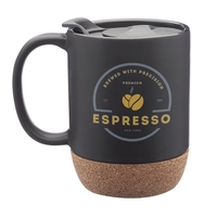 13 oz. ceramic mug with cork wrapped bottom, and a plastic... from ASI 62088...