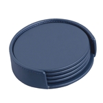Navy Blue Leatherette 4 Round Coasters with Holder
