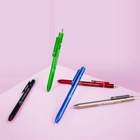A plastic ballpoint plunger pen with metallic accents and shining chrome......