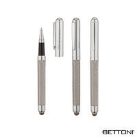 Solid brass rollerball pen with woven steel barrel, cap-off design, chrome......