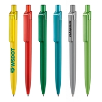 Click action ballpoint pen with soft touch barrel. Translucent colored...