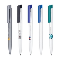 Retractable ballpoint pen with a two-piece barrel and integrated...