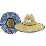 Domestic Straw Hat With Custom Patch MOQ 10 - Blue Pattern
