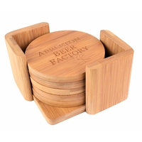 6 piece engravable coaster set with holder, made from bamboo.... from ASI...