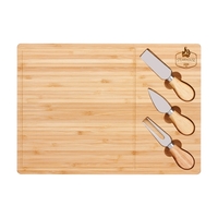 Timeless bamboo cheese board set with 3-piece knife set. Compact design......