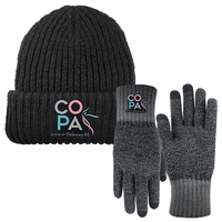 Chunky Knit Beanie Cap and Deluxe Text Gloves Combo