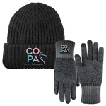 Chunky Knit Beanie Cap and Deluxe Text Gloves Combo