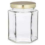 9 oz Clear Glass Hexagon Jars (Gold Lug Cap)