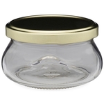 7oz Clear Glass Squat Bulb Jars with Gold Metal Lug Cap