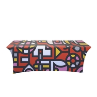 8' table throw made of stretchable polyester-spandex with an open back......