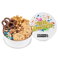 Fresh Beginnings Cookie Tin filled with snacks. Full color customization......