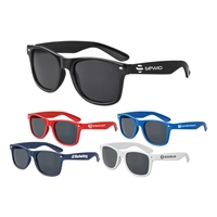 Adult sized plastic sunglasses with UV400 protection and an imprint on......
