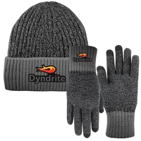 Deluxe Knit Sherpa Lined Beanie Cap and Text Gloves Combo