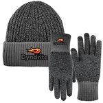 Deluxe Knit Sherpa Lined Beanie Cap and Text Gloves Combo