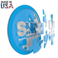 This acrylic promotional round jigsaw puzzle features full-color decoration...