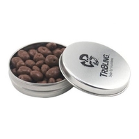 Round tin with tin top, filled with Chocolate Raisins... from ASI 44900 NC...