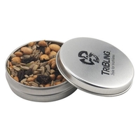 Round tin with tin top, filled with Trail Mix... from ASI 44900 NC Custom...