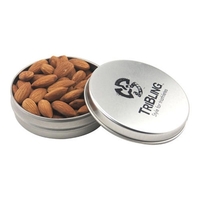 Round tin with tin top, filled with Almonds... from ASI 44900 NC Custom...