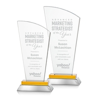 Unique curved optical award with amber optical and aluminum base.... from ASI...