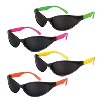 Neon colored sunglasses; sold unimprinted and in packs of 12.... from ASI...