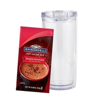 20 oz double wall plastic tumbler and packet of hot chocolate.... from ASI...
