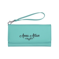 Teal Leatherette Wallet with Strap