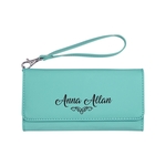 Teal Leatherette Wallet with Strap