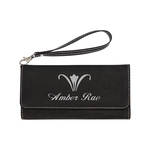 Black/Silver Leatherette Wallet with Strap