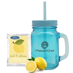 Mason Jar Mug with Straw and Lemonade.