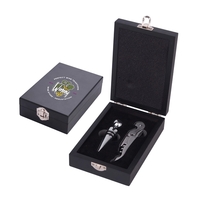 Stainless Steel Wine Opener & Stopper Set in a Wood Case
