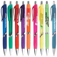 Plastic, retractable grip action medium ballpoint pen with blue or black......