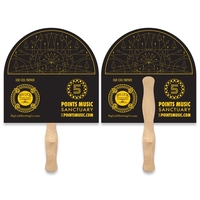 Arch shape hand fan with wood handle ( wood stick) attached.... from ASI...