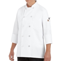 Women's double-breasted chef coat with ten pearl non-yellowing UV buttons.......
