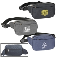 Three-zipper fanny pack made of heathered polyester with an adjustable...